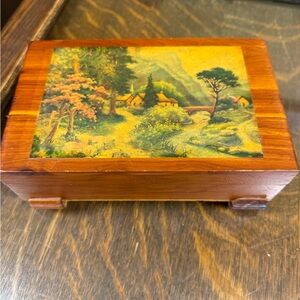 Vintage Cedar Trinket Keepsake Cigar Type Box